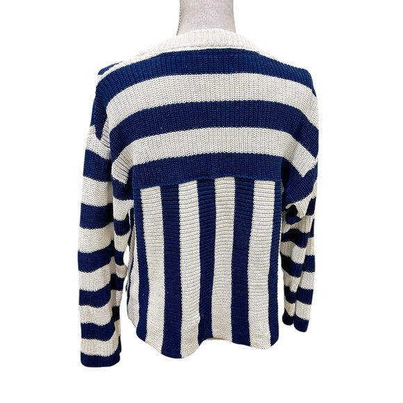 Free People navy Blue & Cream high Tide Striped Cardigan oversized cotton sz xs - Picture 11 of 14